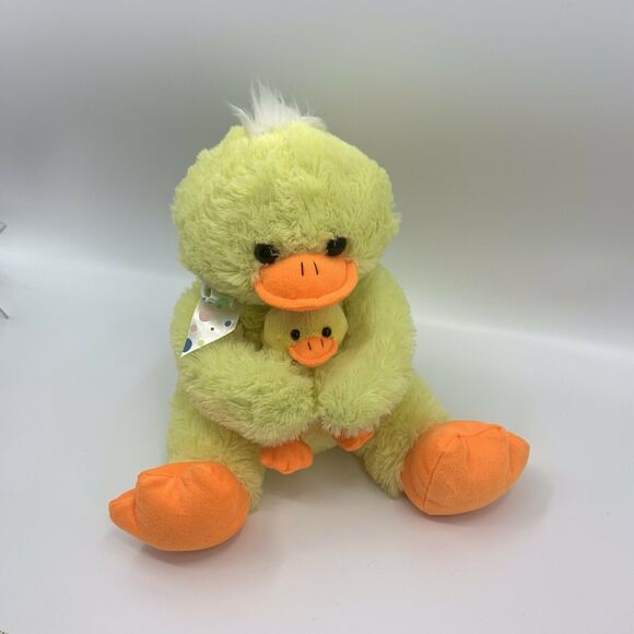 K-mart 13” Plush Duck With Duckling Chick Yellow Orange Polka Dot Bow - Picture 2 of 8